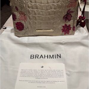 Brahmin Floral Embossed Shoulder Bag - Cream and Red